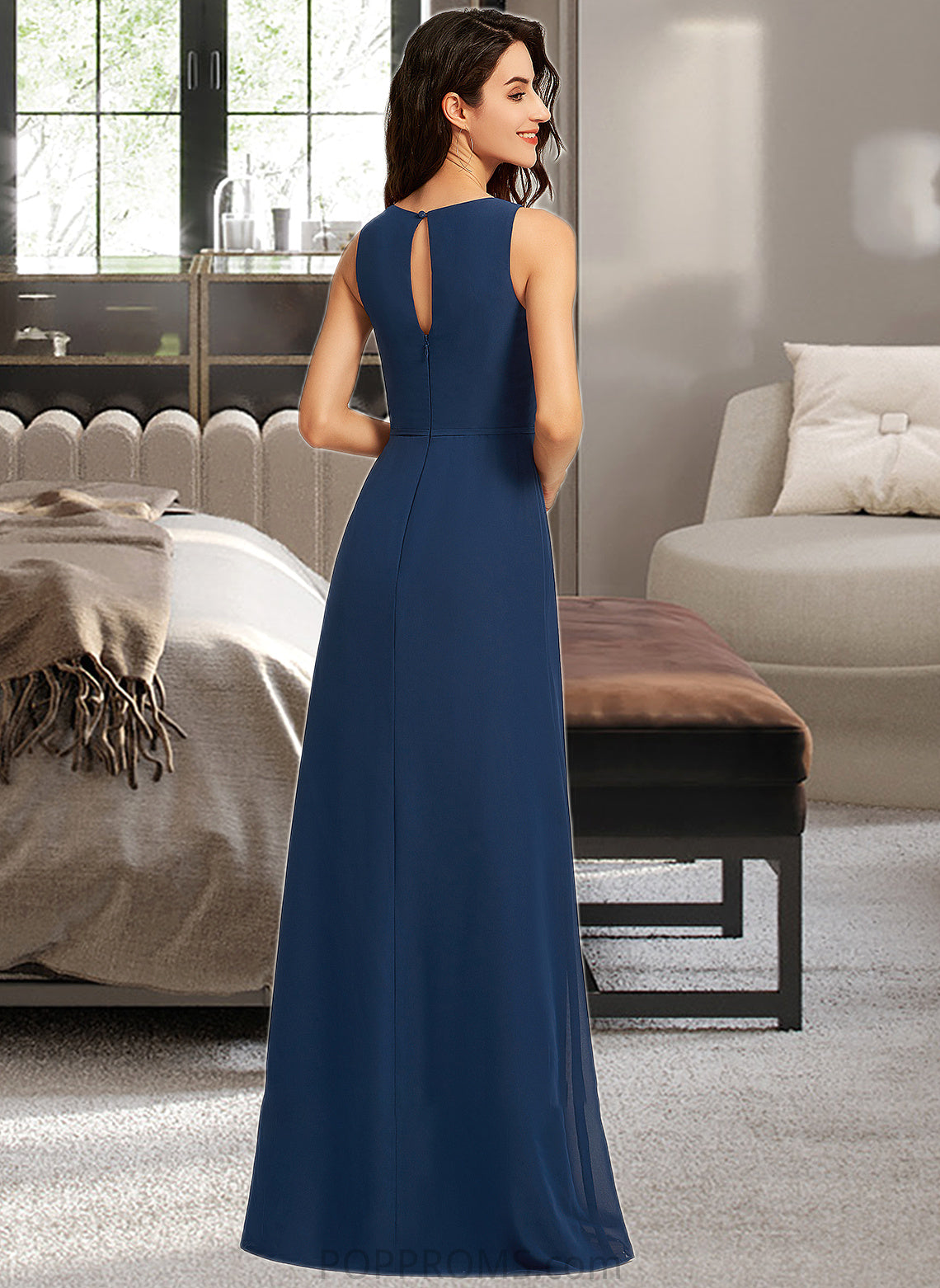 Nina A-Line Scoop Neck Floor-Length Bridesmaid Dress With Split Front PP6P0013128