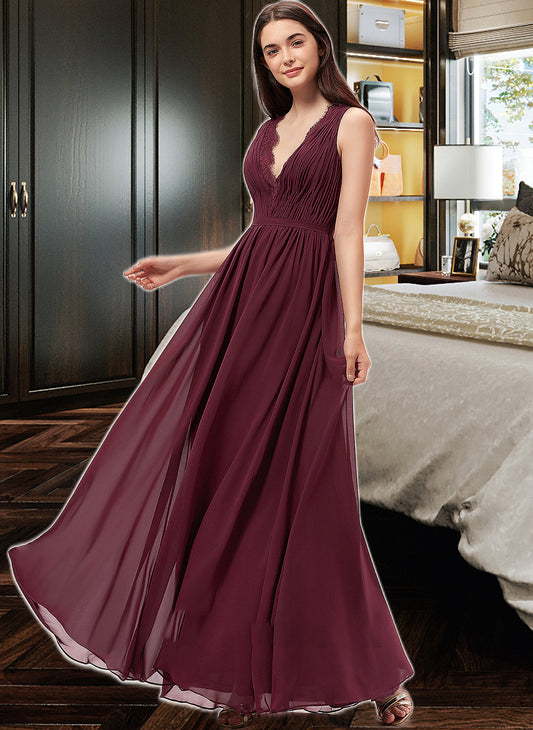 Tamara A-Line V-neck Floor-Length Chiffon Bridesmaid Dress With Ruffle Lace PP6P0013129