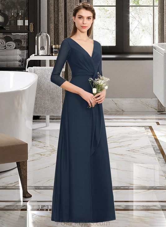 Abbie A-Line V-neck Floor-Length Chiffon Bridesmaid Dress With Ruffle Bow(s) PP6P0013132