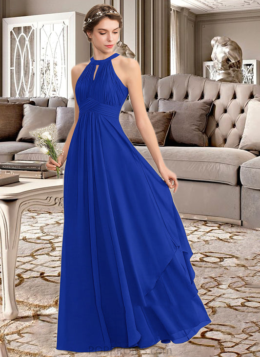 Celeste A-Line Scoop Neck Floor-Length Chiffon Bridesmaid Dress With Ruffle PP6P0013133