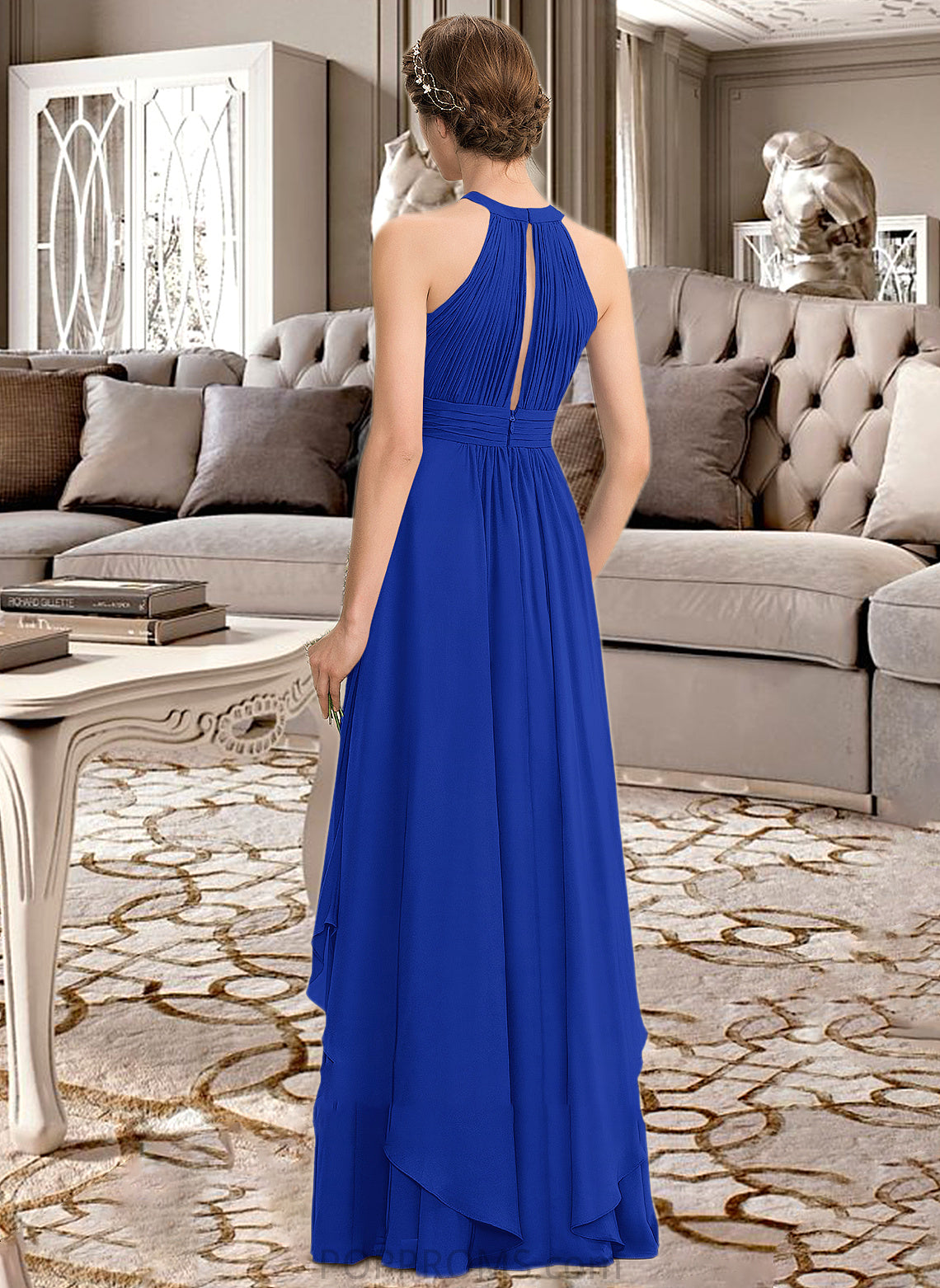 Celeste A-Line Scoop Neck Floor-Length Chiffon Bridesmaid Dress With Ruffle PP6P0013133