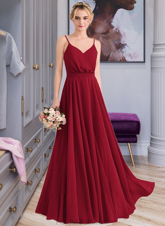 Liz A-Line V-neck Floor-Length Chiffon Bridesmaid Dress With Bow(s) PP6P0013135