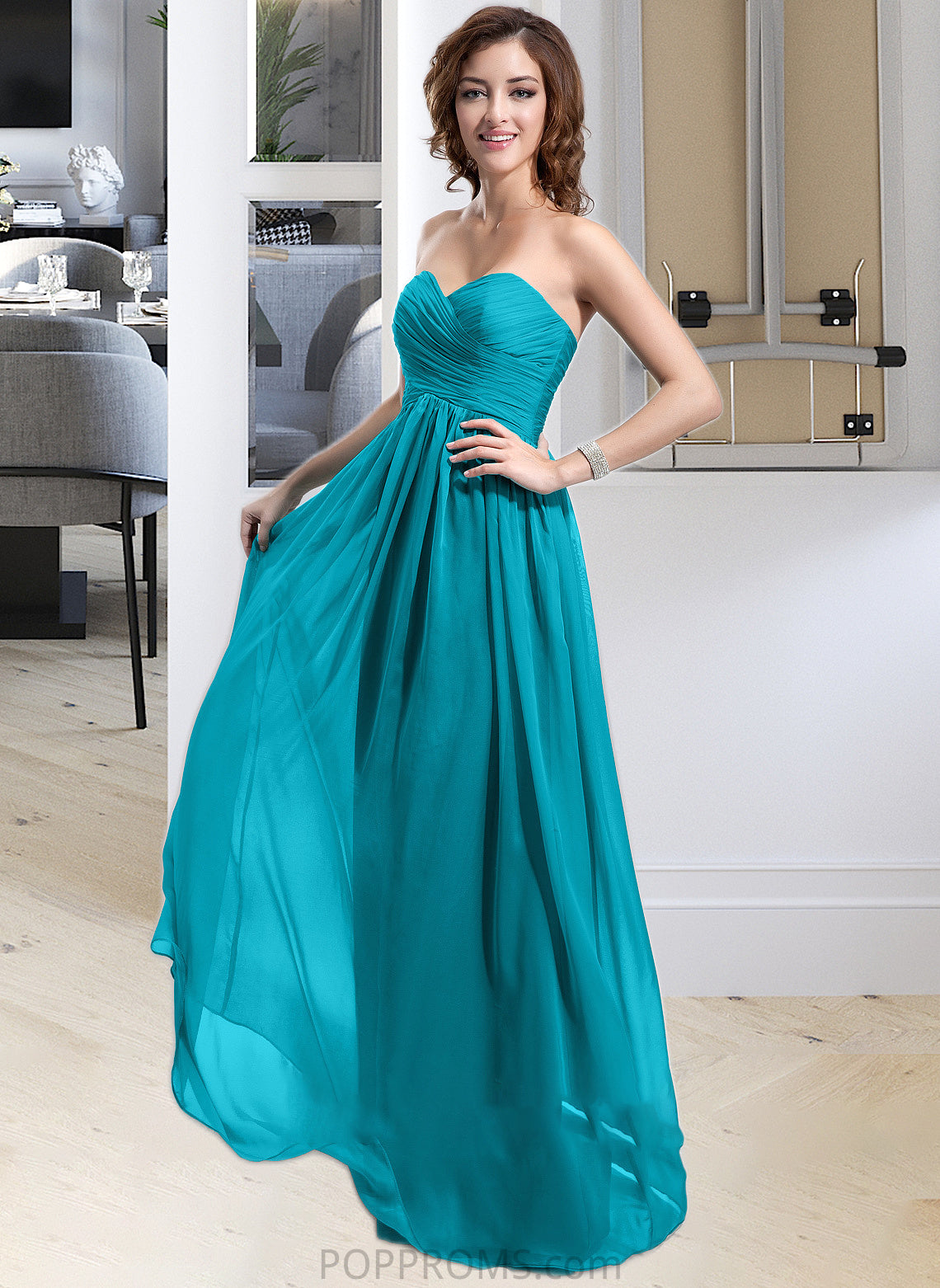 Kayleigh Chiffon Floor-length Empire Bridesmaid Dress with Sweetheart Neckline PP6P0013137