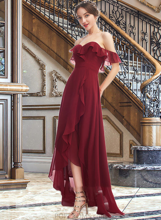 Cristina A-Line Off-the-Shoulder Asymmetrical Bridesmaid Dress With Ruffle Split Front PP6P0013141