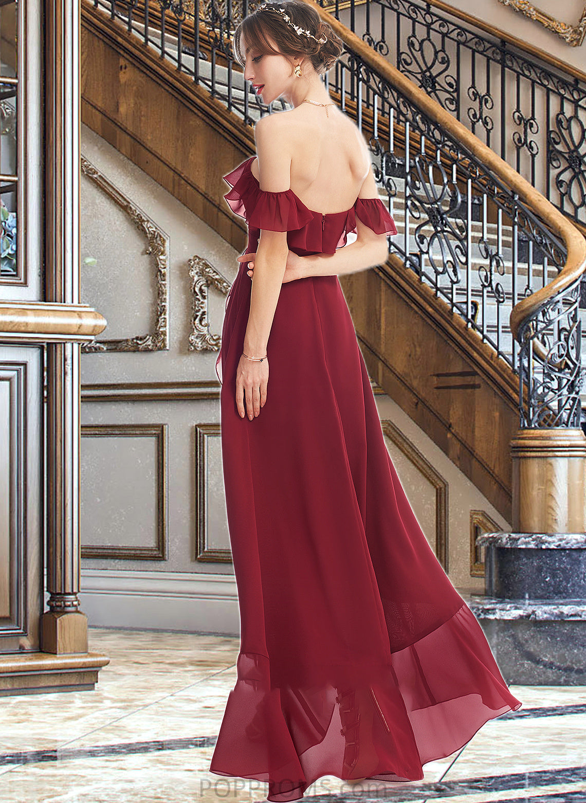 Cristina A-Line Off-the-Shoulder Asymmetrical Bridesmaid Dress With Ruffle Split Front PP6P0013141