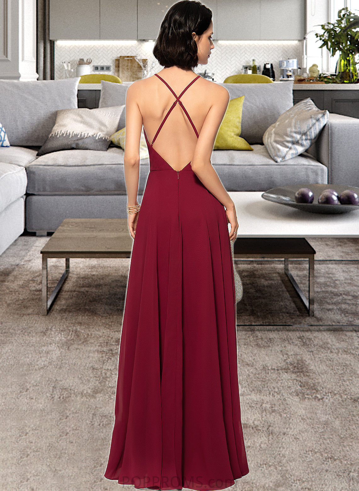 Taniya A-Line Scoop Neck Square Neckline Floor-Length Chiffon Bridesmaid Dress PP6P0013146