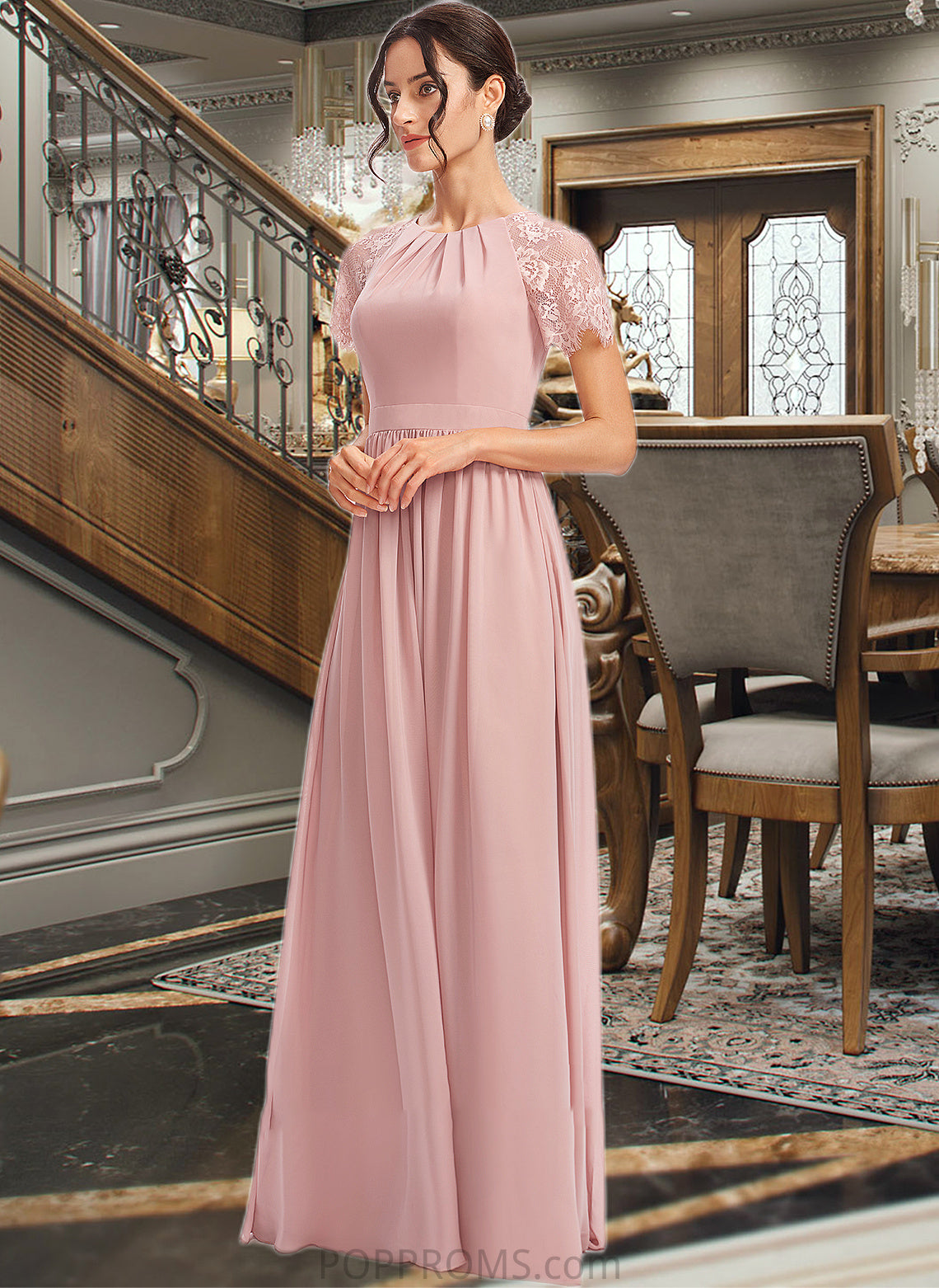 Cheyenne A-Line Floor-Length Bridesmaid Dress With Lace PP6P0013151