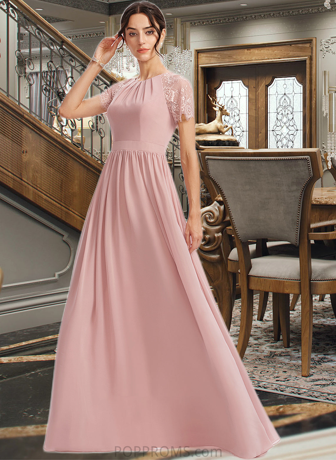 Cheyenne A-Line Floor-Length Bridesmaid Dress With Lace PP6P0013151