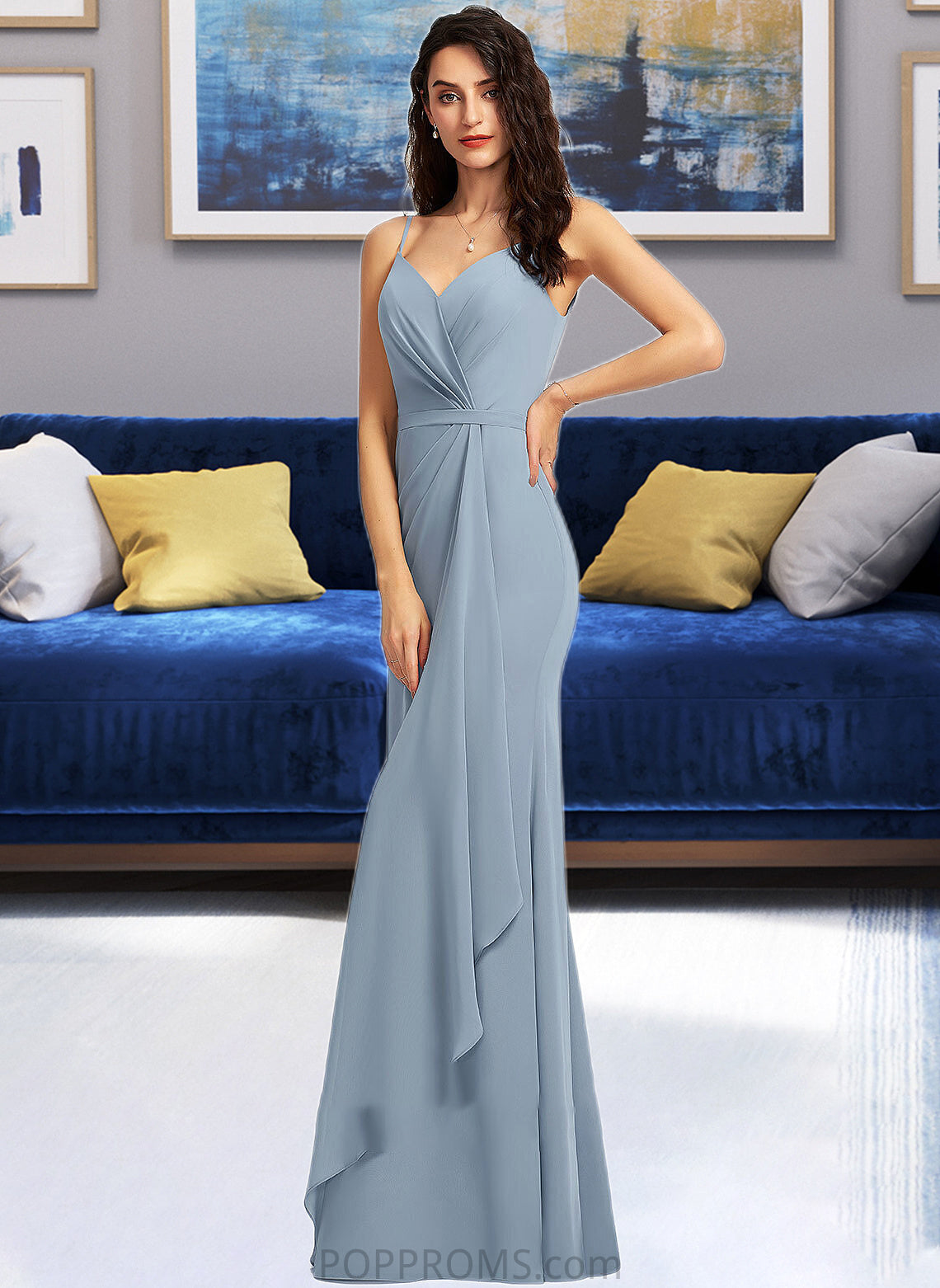 Jolie Sheath/Column V-neck Floor-Length Bridesmaid Dress PP6P0013152