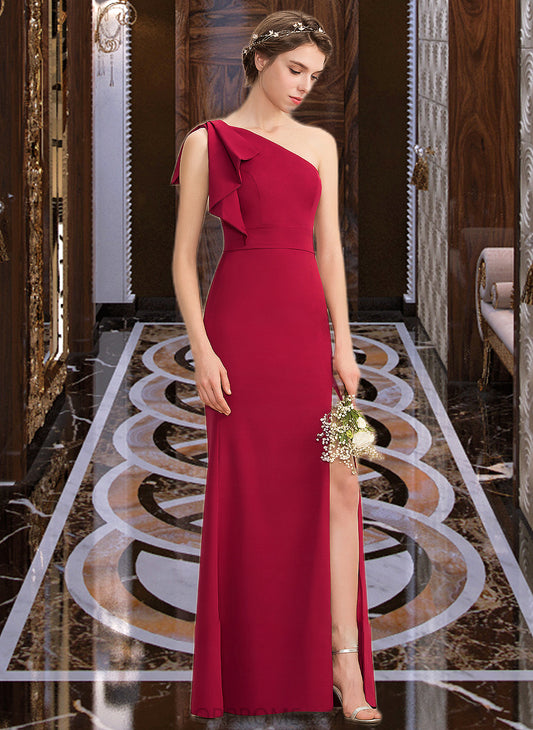 Jaslene Sheath/Column One-Shoulder Floor-Length Stretch Crepe Bridesmaid Dress With Split Front PP6P0013153