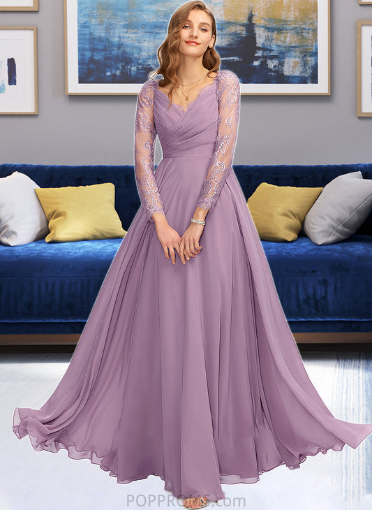 Molly A-Line V-neck Floor-Length Chiffon Bridesmaid Dress PP6P0013162