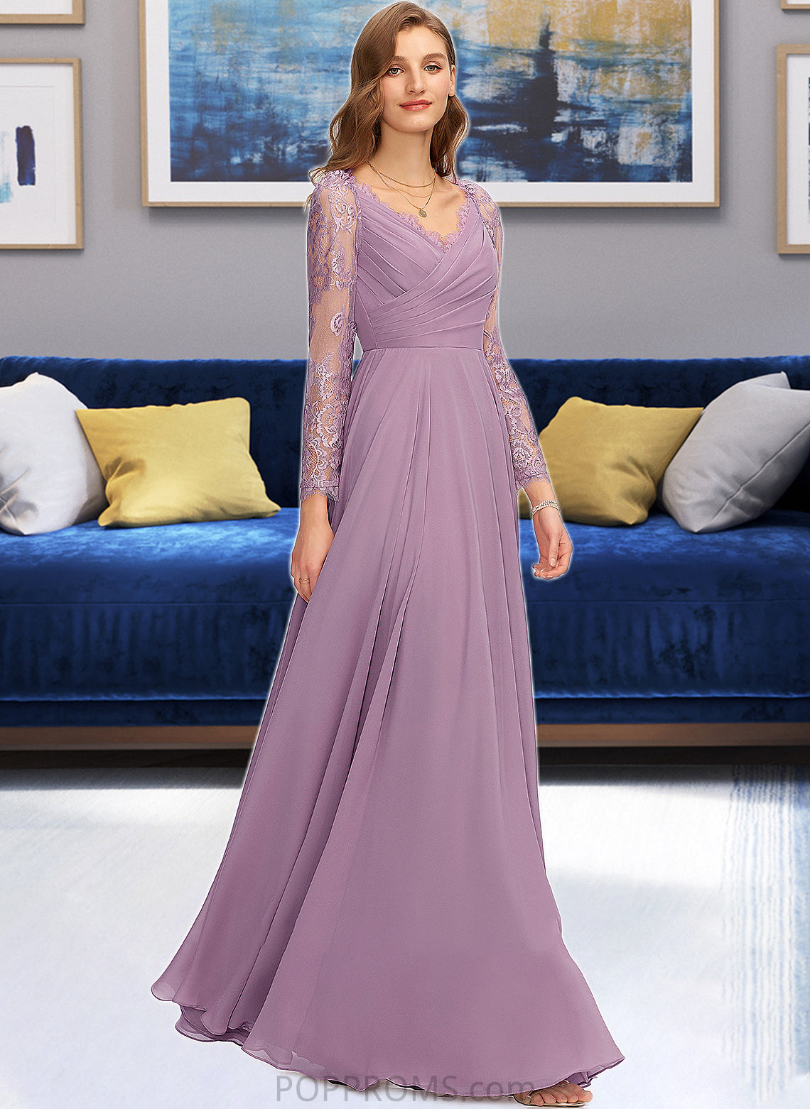 Molly A-Line V-neck Floor-Length Chiffon Bridesmaid Dress PP6P0013162