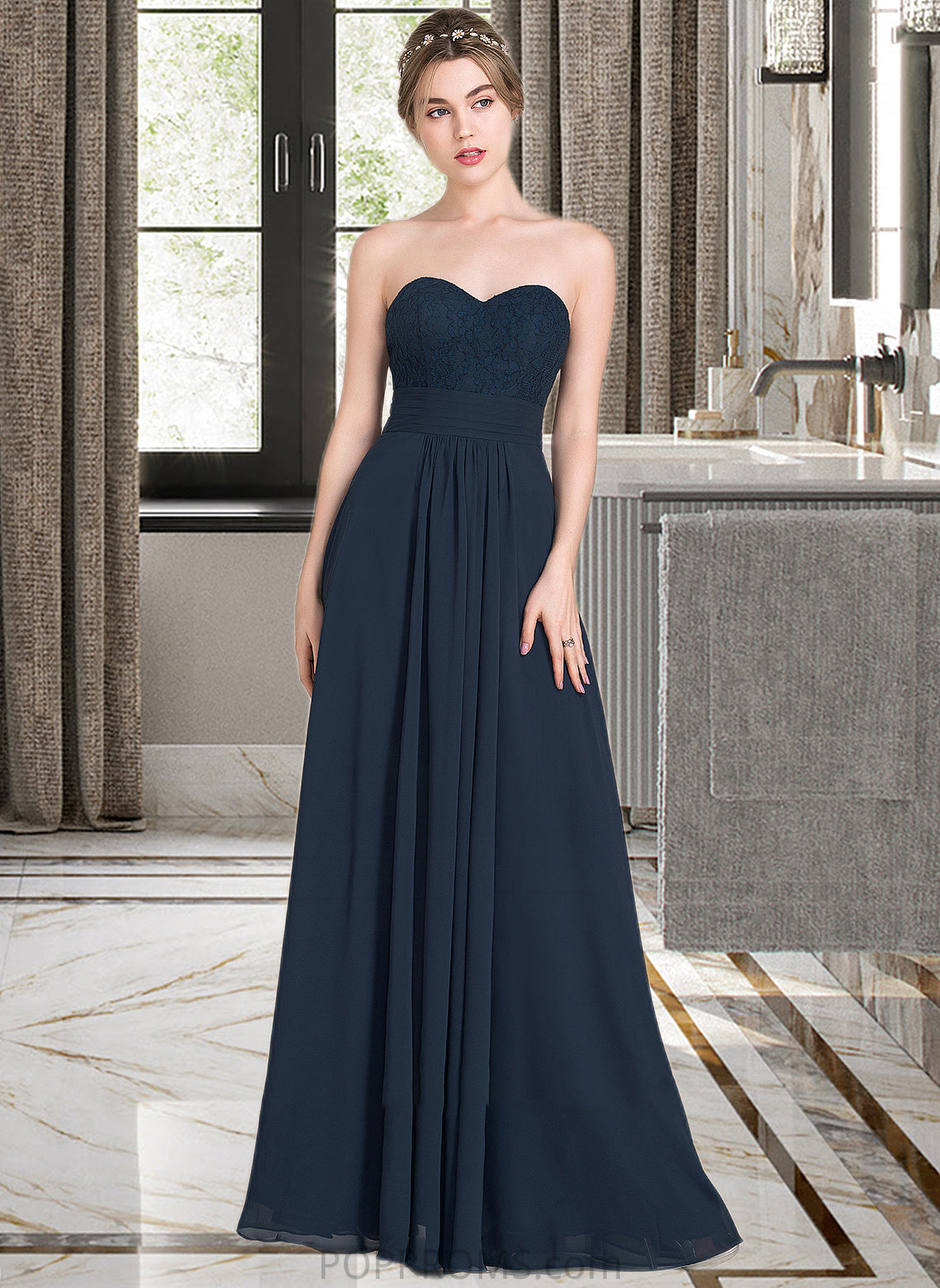 Akira A-Line Sweetheart Floor-Length Chiffon Lace Bridesmaid Dress With Ruffle PP6P0013163