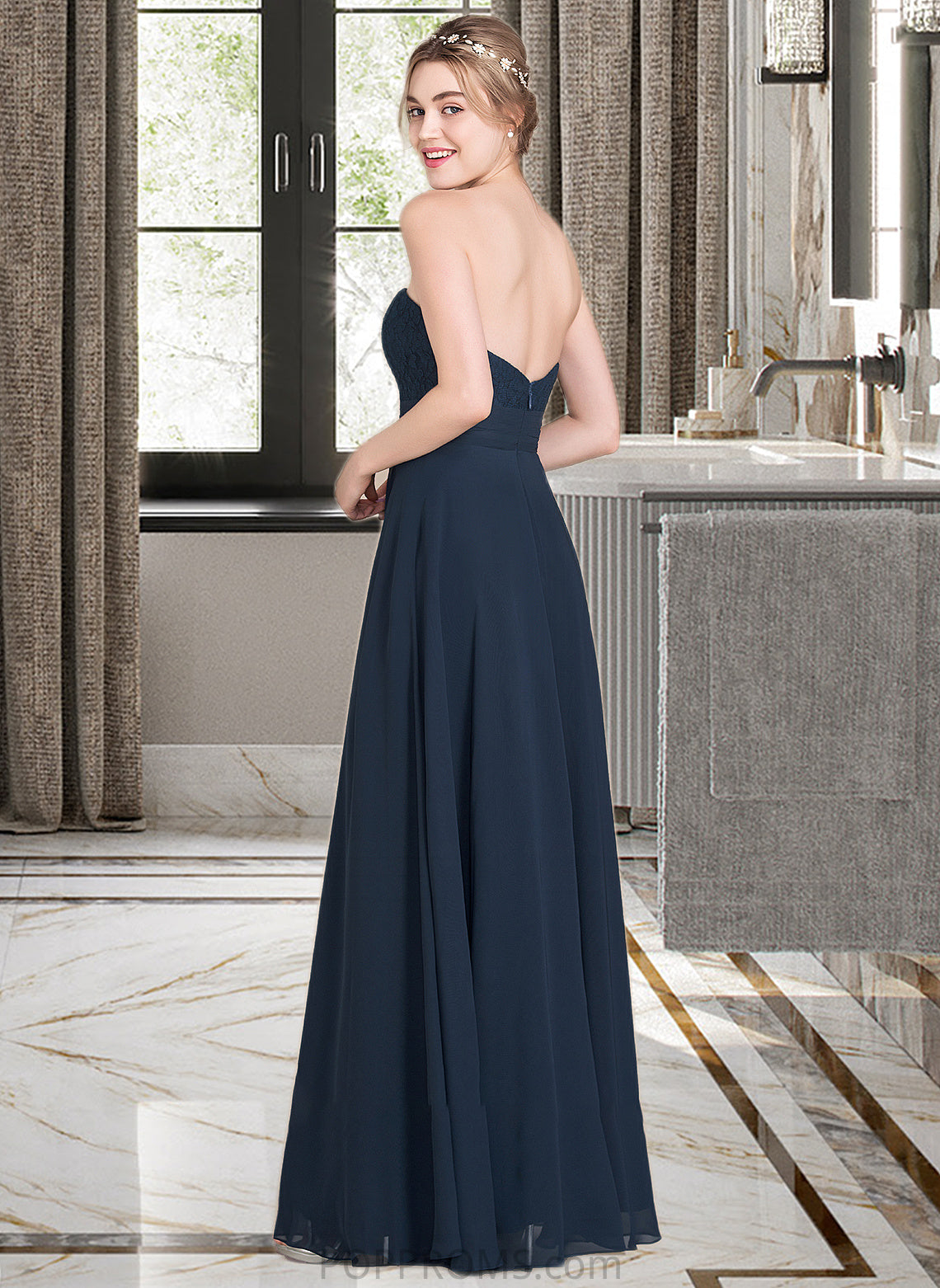 Akira A-Line Sweetheart Floor-Length Chiffon Lace Bridesmaid Dress With Ruffle PP6P0013163