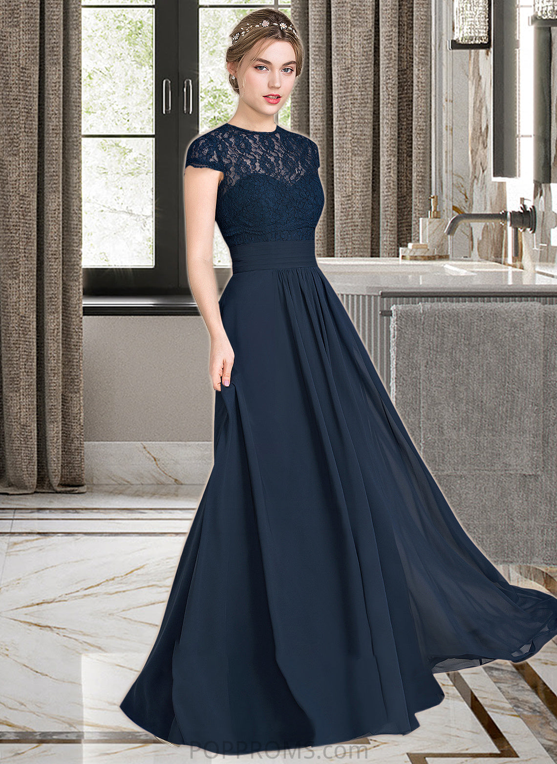 Akira A-Line Sweetheart Floor-Length Chiffon Lace Bridesmaid Dress With Ruffle PP6P0013163