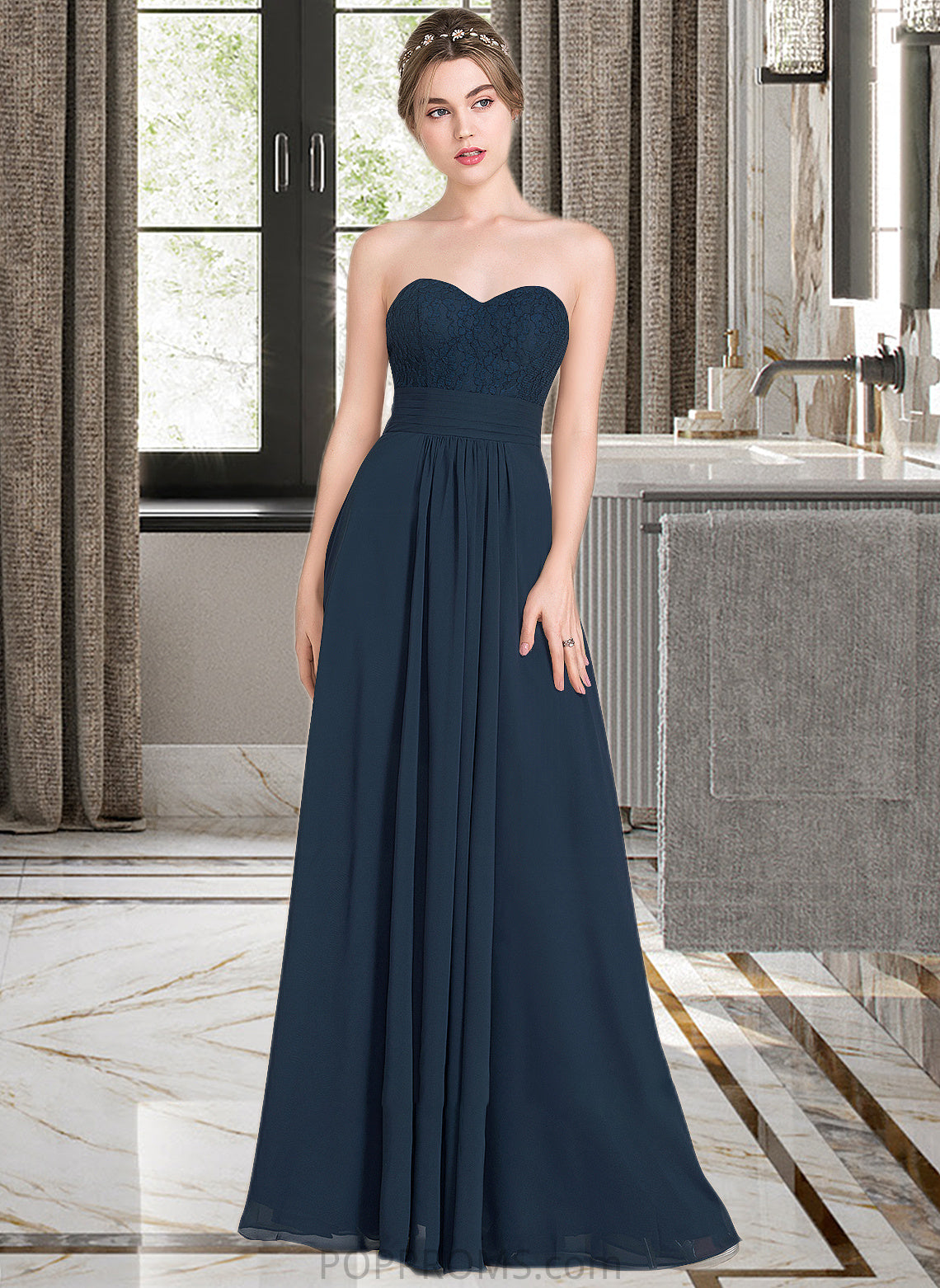 Akira A-Line Sweetheart Floor-Length Chiffon Lace Bridesmaid Dress With Ruffle PP6P0013163