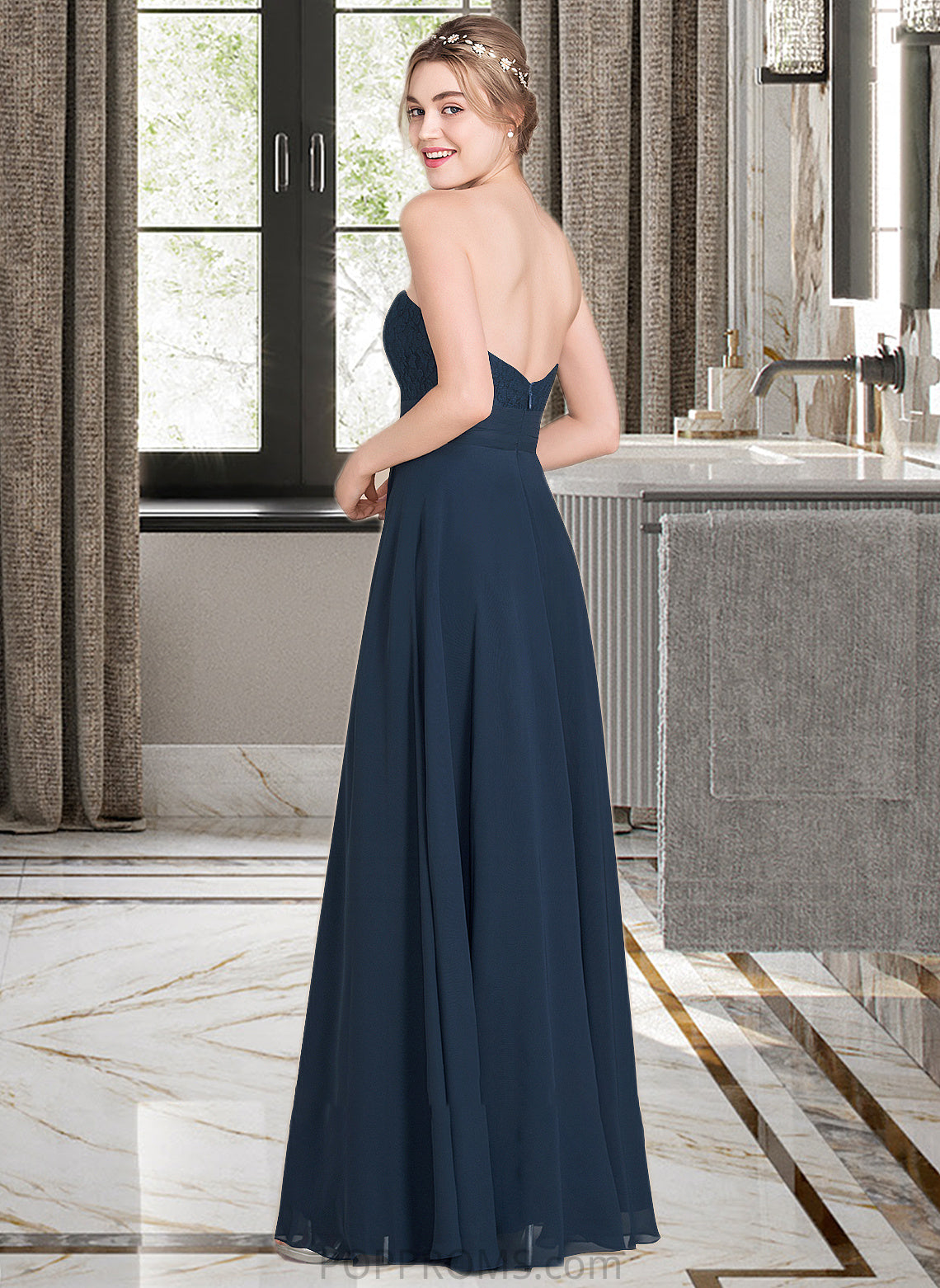 Akira A-Line Sweetheart Floor-Length Chiffon Lace Bridesmaid Dress With Ruffle PP6P0013163