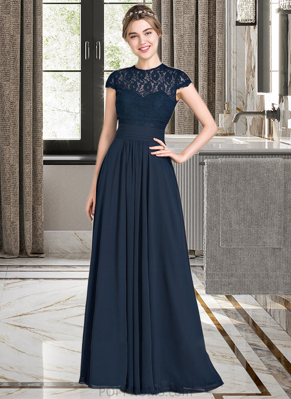 Akira A-Line Sweetheart Floor-Length Chiffon Lace Bridesmaid Dress With Ruffle PP6P0013163