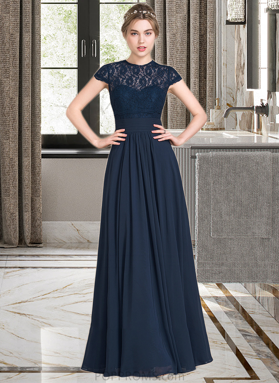 Akira A-Line Sweetheart Floor-Length Chiffon Lace Bridesmaid Dress With Ruffle PP6P0013163