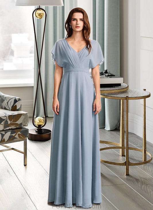 Eileen A-Line V-neck Floor-Length Bridesmaid Dress With Ruffle PP6P0013165