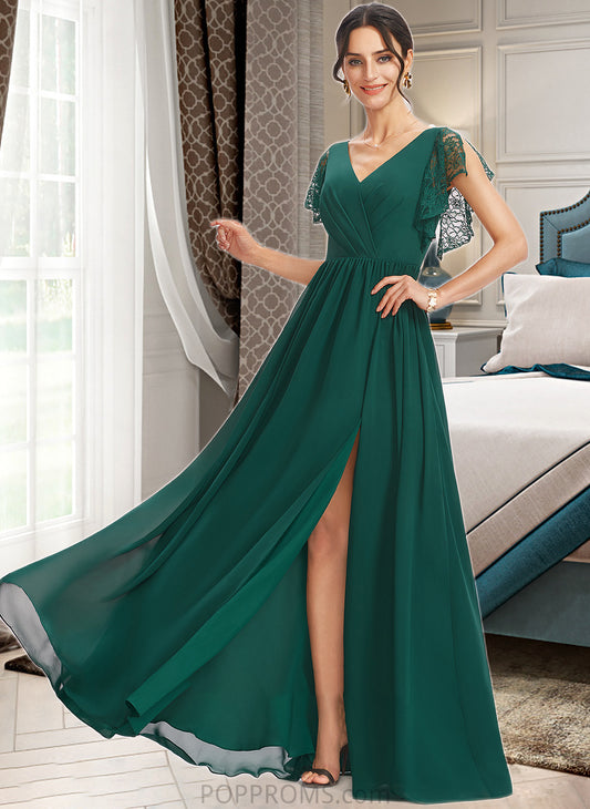 Ingrid A-Line V-neck Floor-Length Bridesmaid Dress With Lace Split Front PP6P0013166