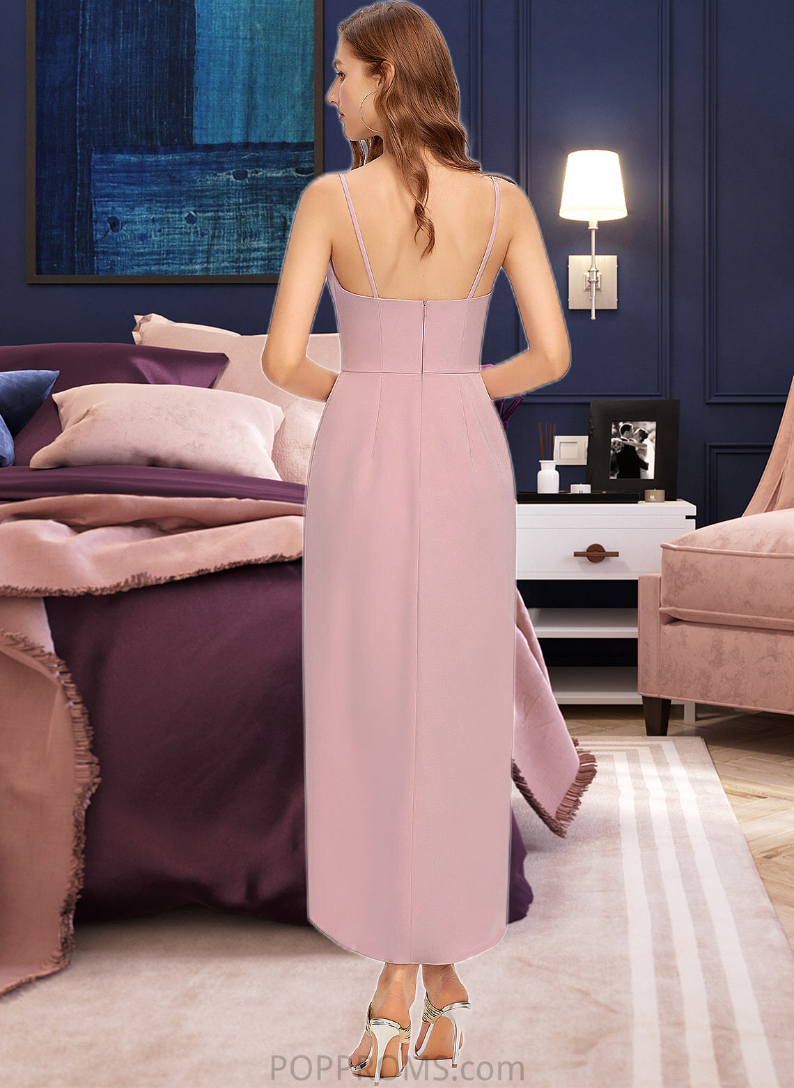 Theresa Sheath/Column V-neck Asymmetrical Stretch Crepe Bridesmaid Dress PP6P0013167