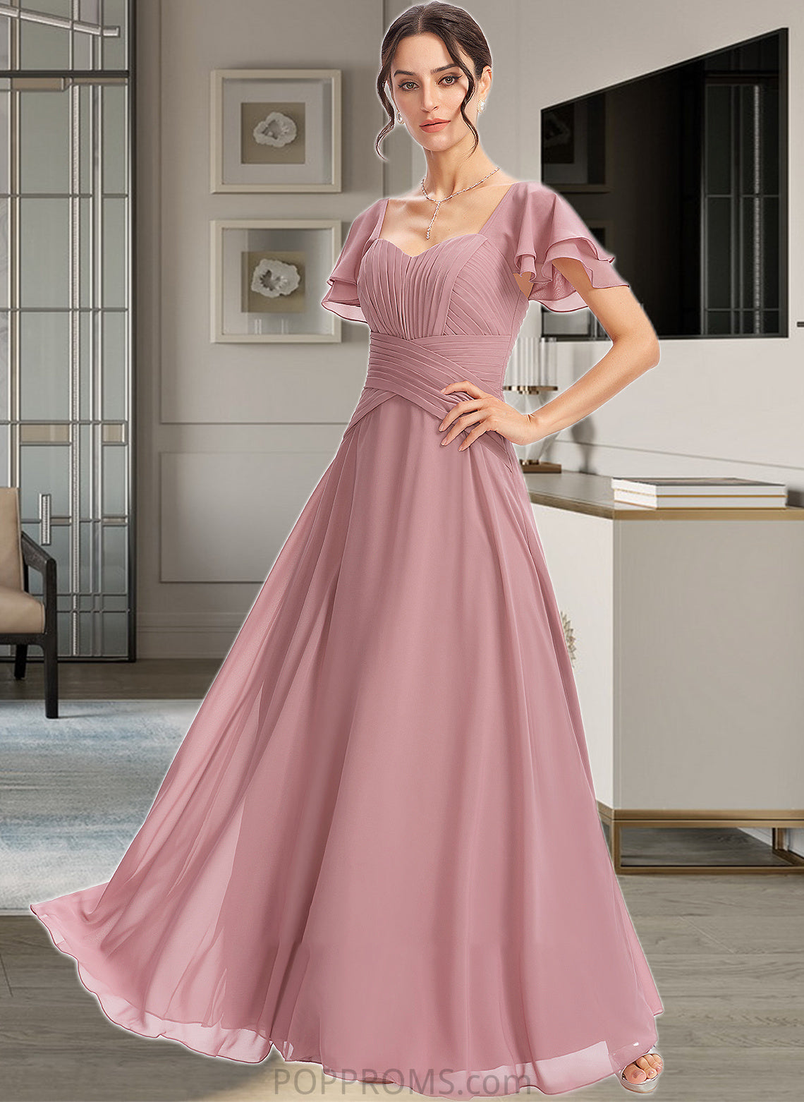 Karina A-Line Square Neckline Floor-Length Bridesmaid Dress With Ruffle Cascading Ruffles PP6P0013172