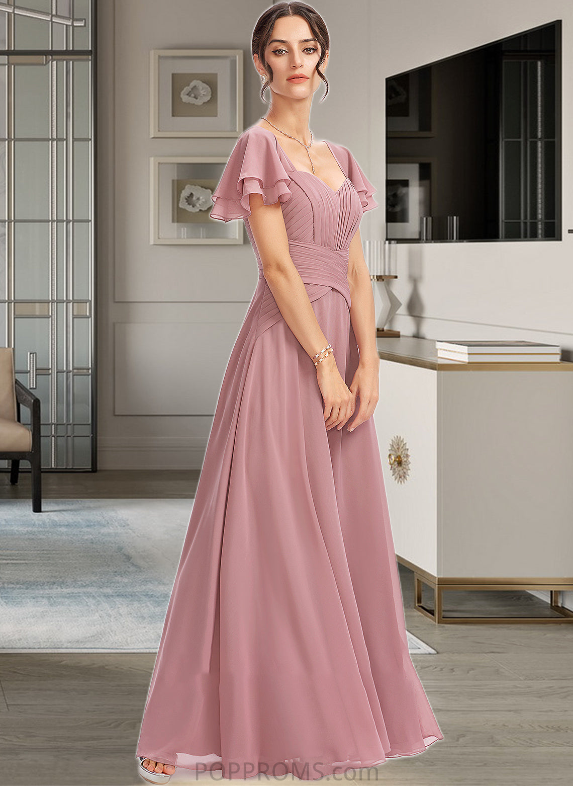 Karina A-Line Square Neckline Floor-Length Bridesmaid Dress With Ruffle Cascading Ruffles PP6P0013172