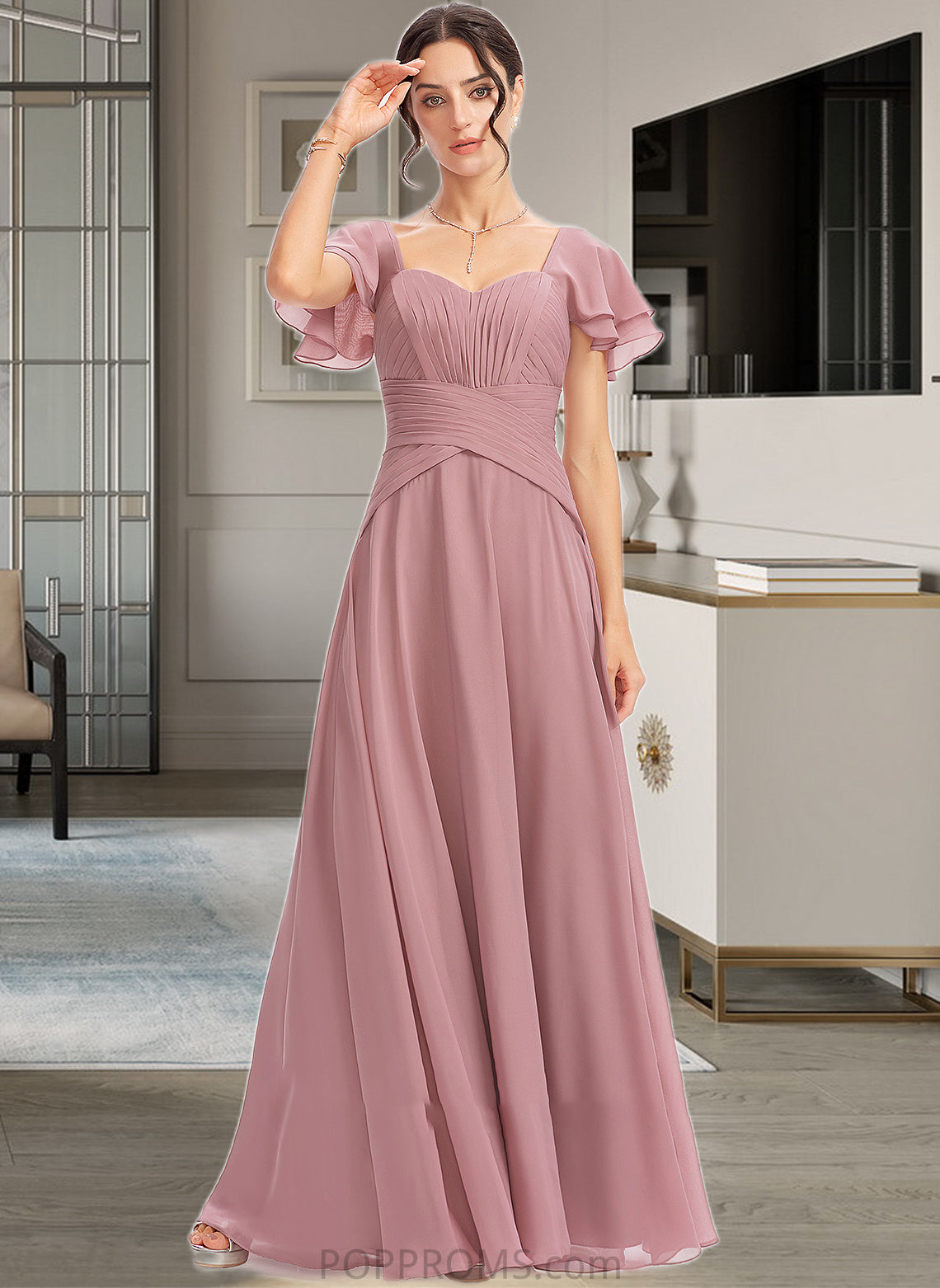 Karina A-Line Square Neckline Floor-Length Bridesmaid Dress With Ruffle Cascading Ruffles PP6P0013172