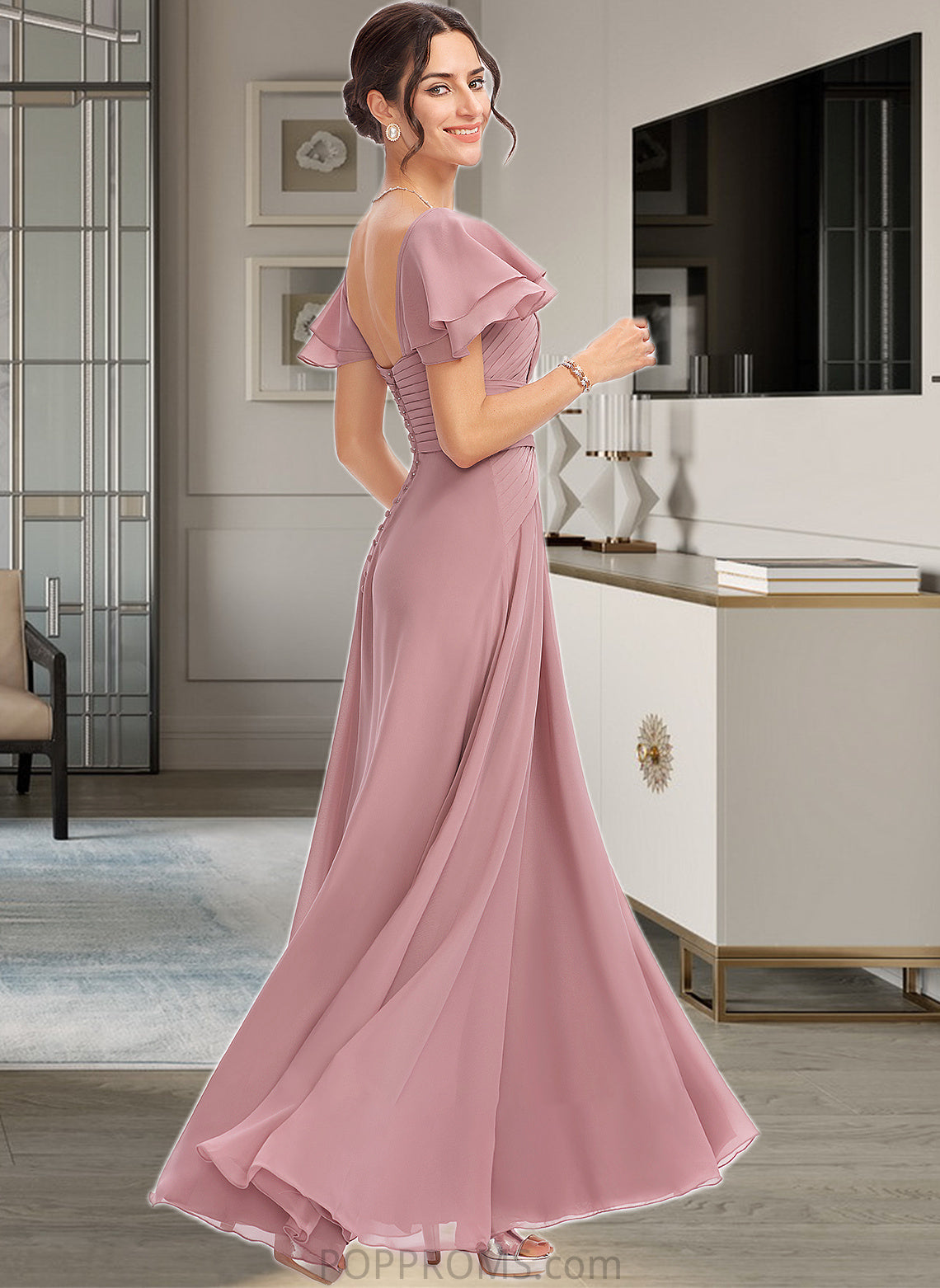 Karina A-Line Square Neckline Floor-Length Bridesmaid Dress With Ruffle Cascading Ruffles PP6P0013172