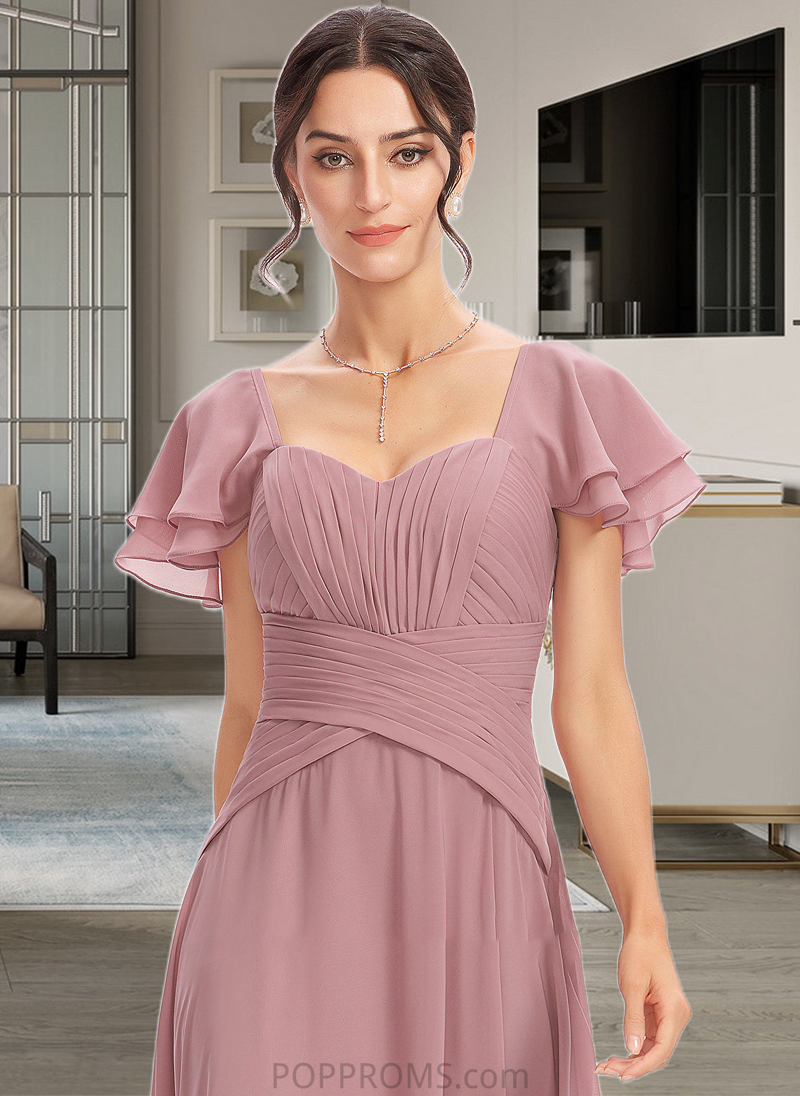 Karina A-Line Square Neckline Floor-Length Bridesmaid Dress With Ruffle Cascading Ruffles PP6P0013172