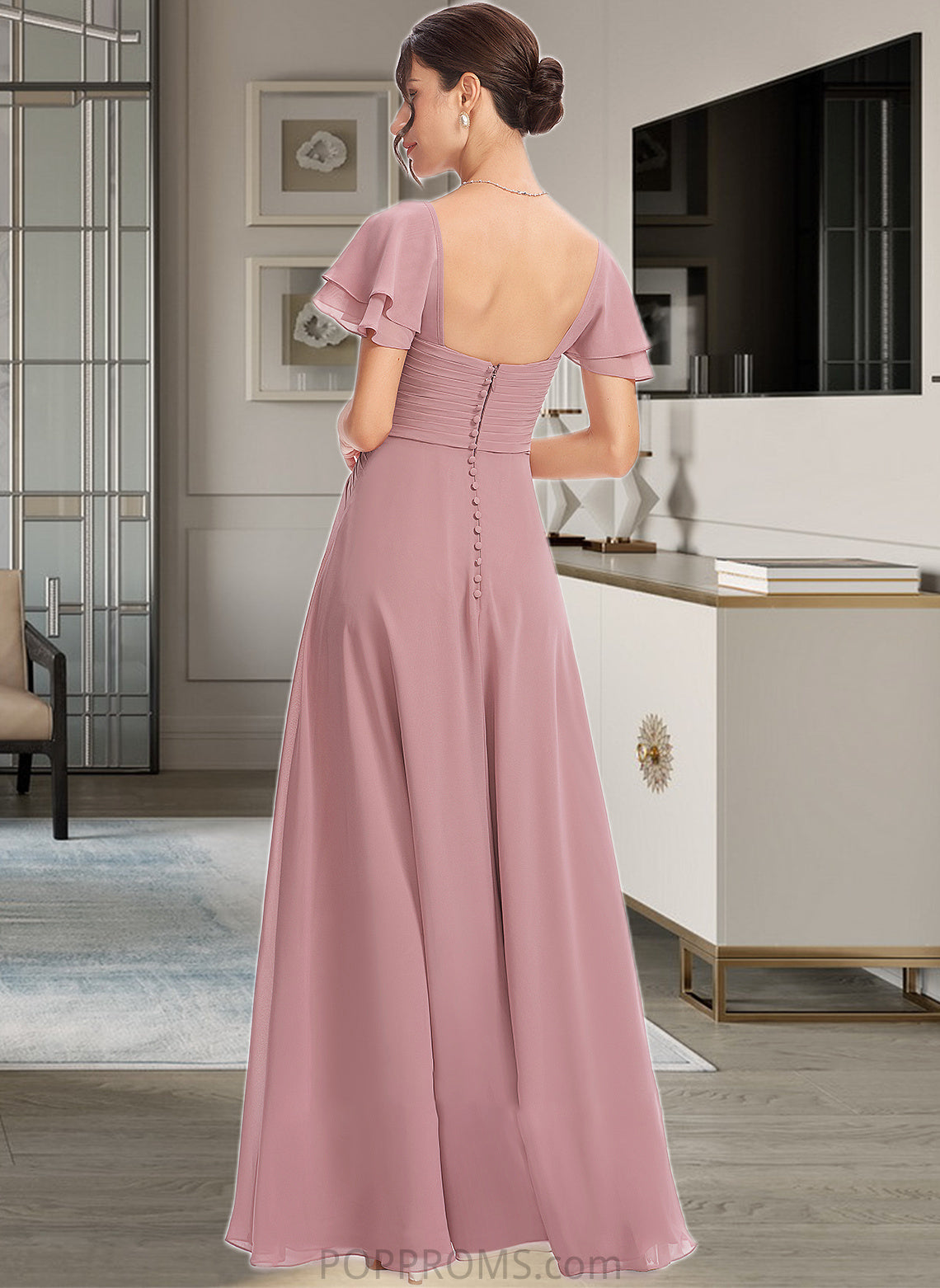 Karina A-Line Square Neckline Floor-Length Bridesmaid Dress With Ruffle Cascading Ruffles PP6P0013172