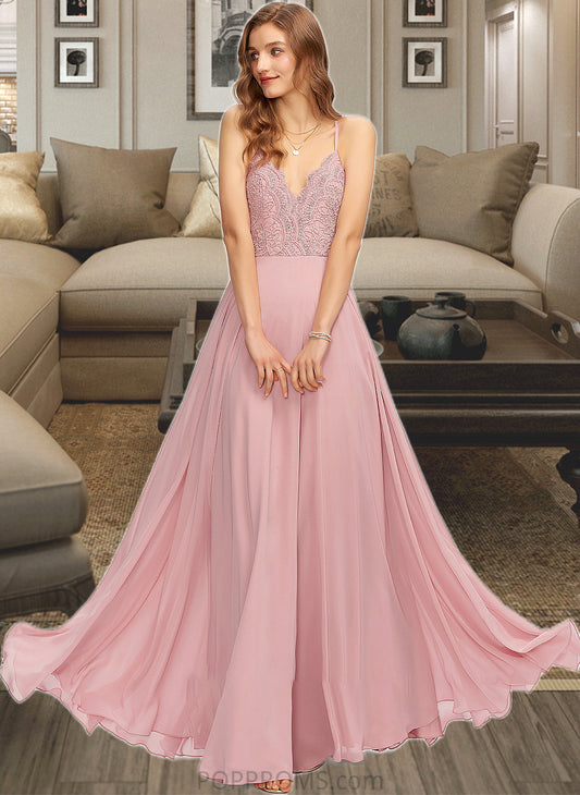 Brynn A-Line V-neck Floor-Length Chiffon Bridesmaid Dress PP6P0013173