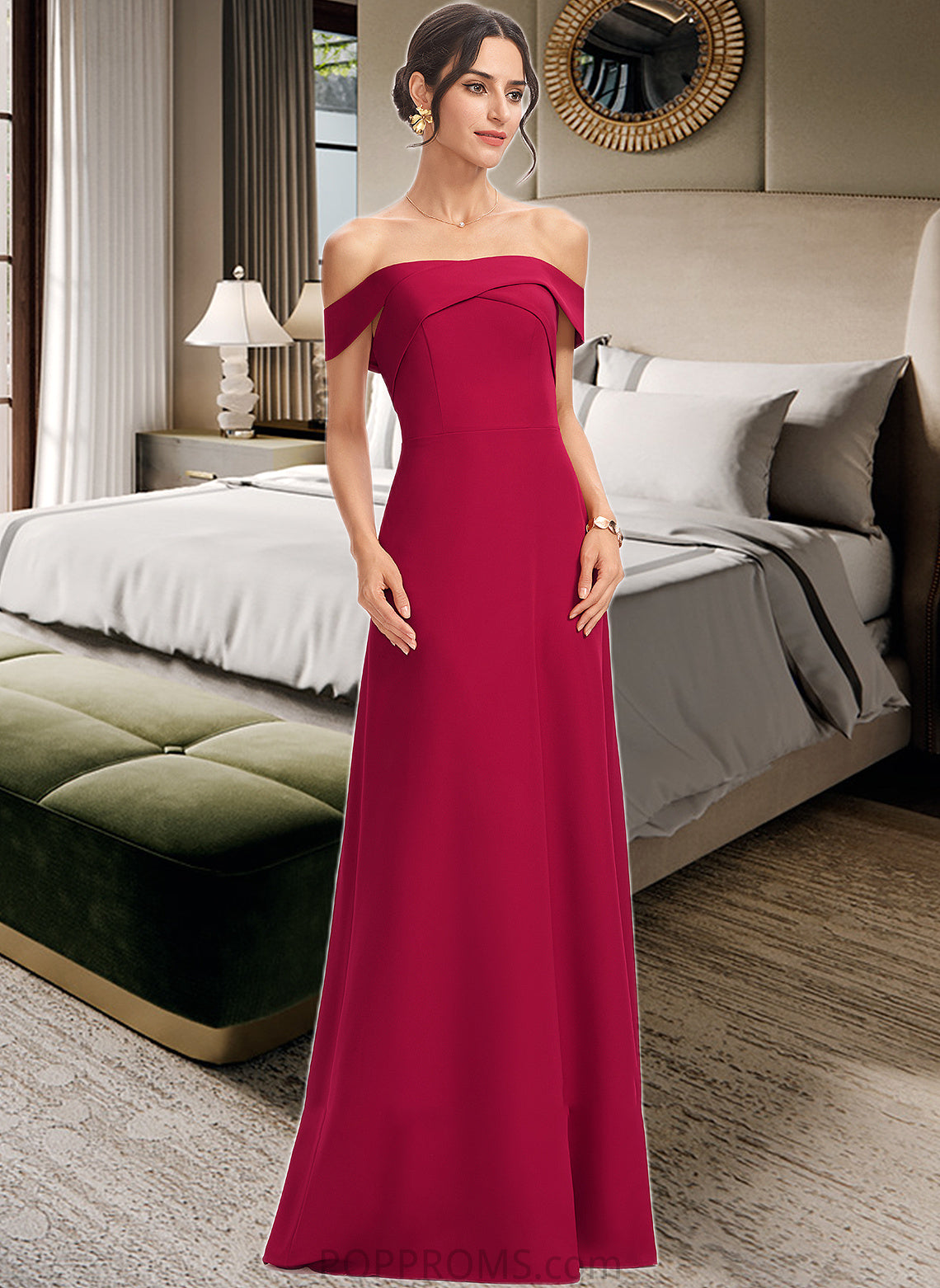 Yareli Sheath/Column Off-the-Shoulder Floor-Length Bridesmaid Dress With Ruffle PP6P0013177