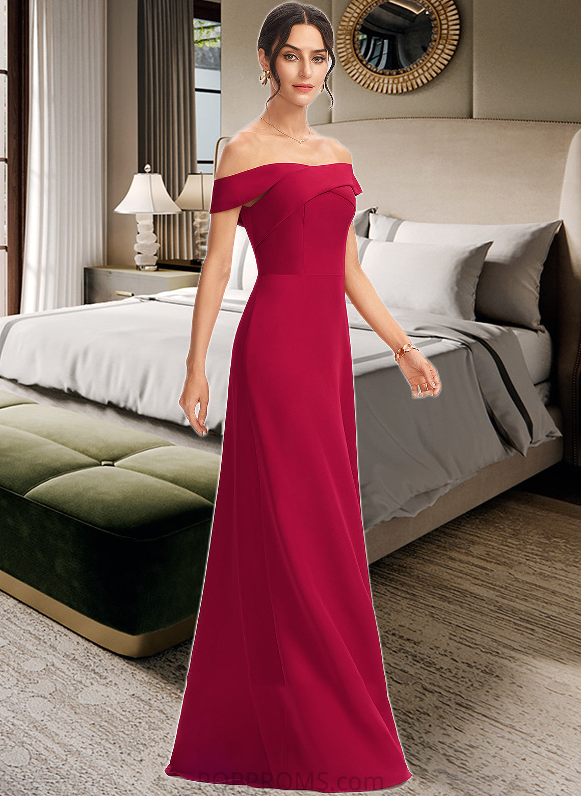 Yareli Sheath/Column Off-the-Shoulder Floor-Length Bridesmaid Dress With Ruffle PP6P0013177