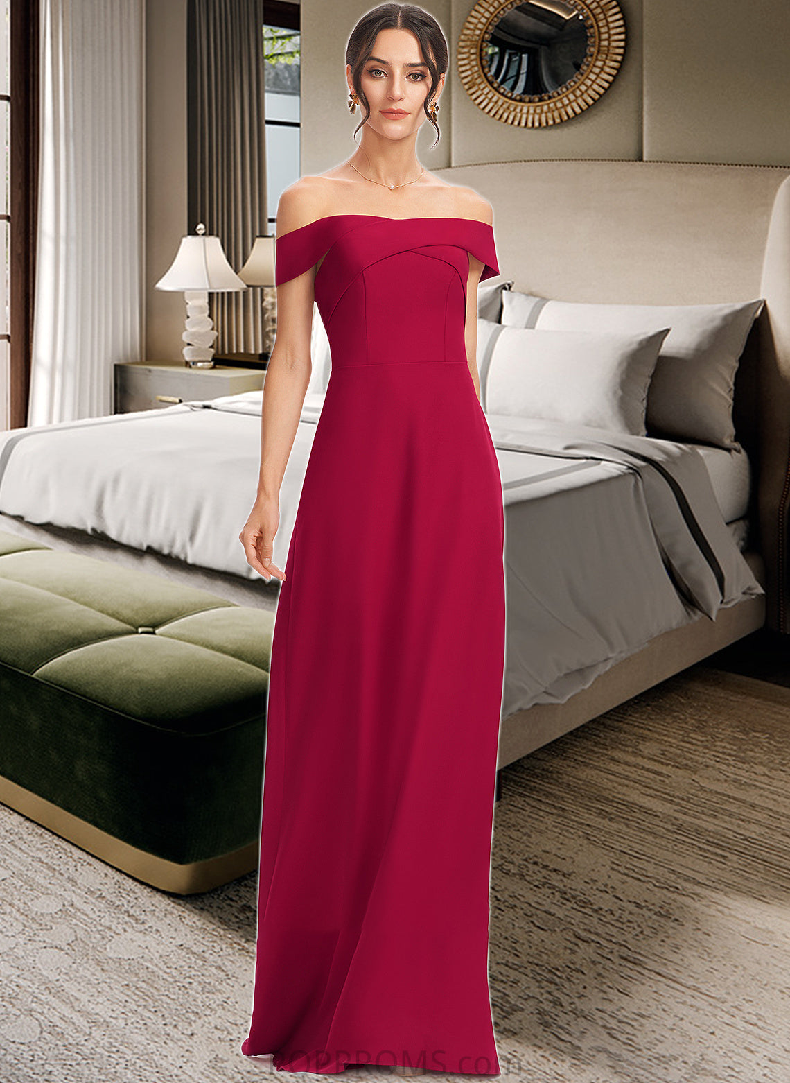 Yareli Sheath/Column Off-the-Shoulder Floor-Length Bridesmaid Dress With Ruffle PP6P0013177