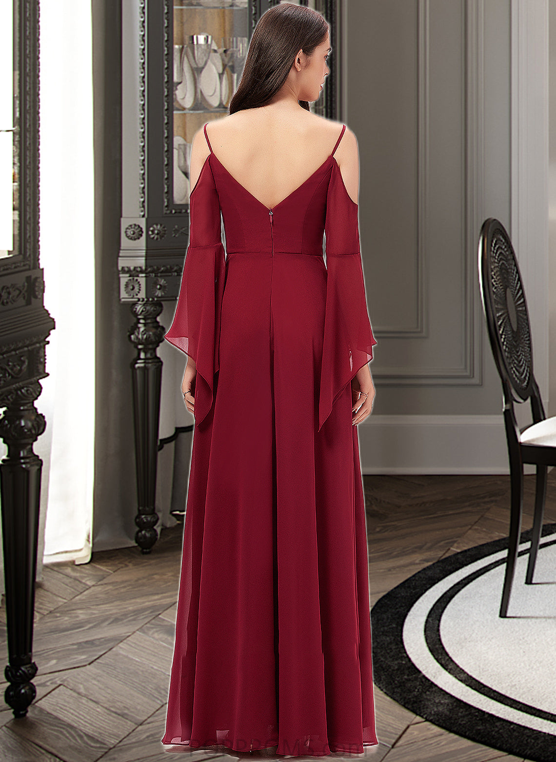 Jayden A-line V-Neck Floor-Length Chiffon Bridesmaid Dress PP6P0013178