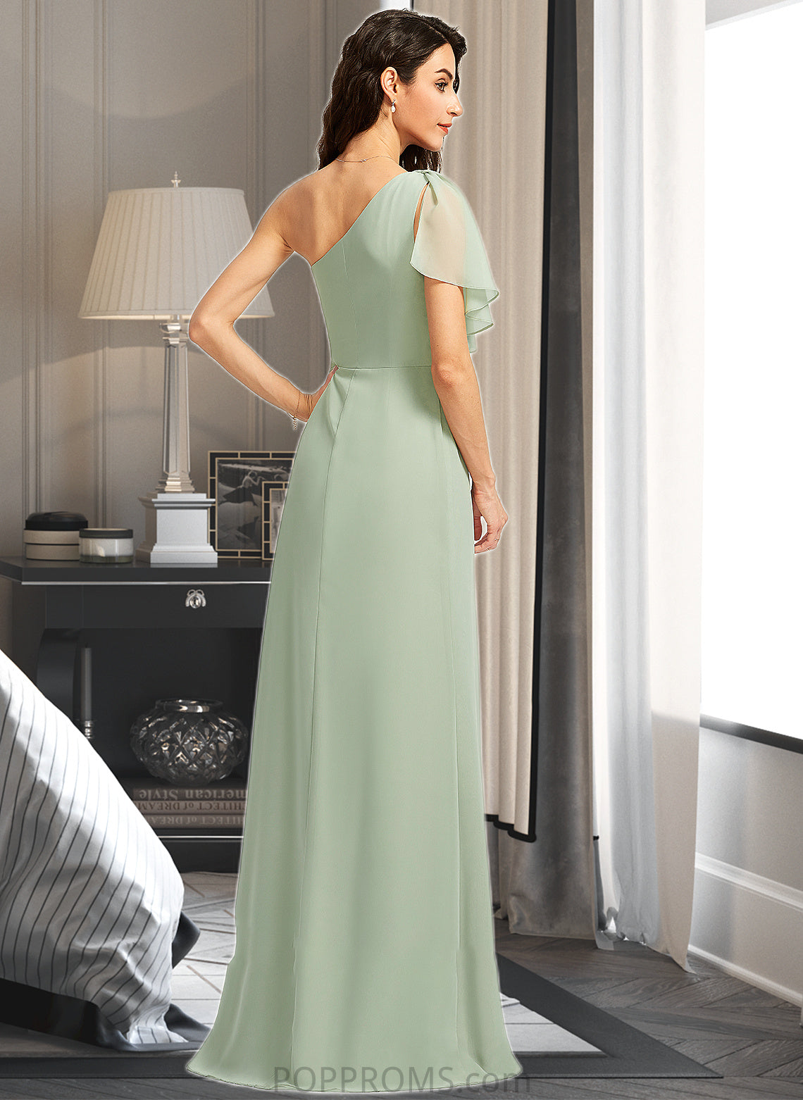 Jazmine A-Line One-Shoulder Floor-Length Bridesmaid Dress With Ruffle Split Front PP6P0013185