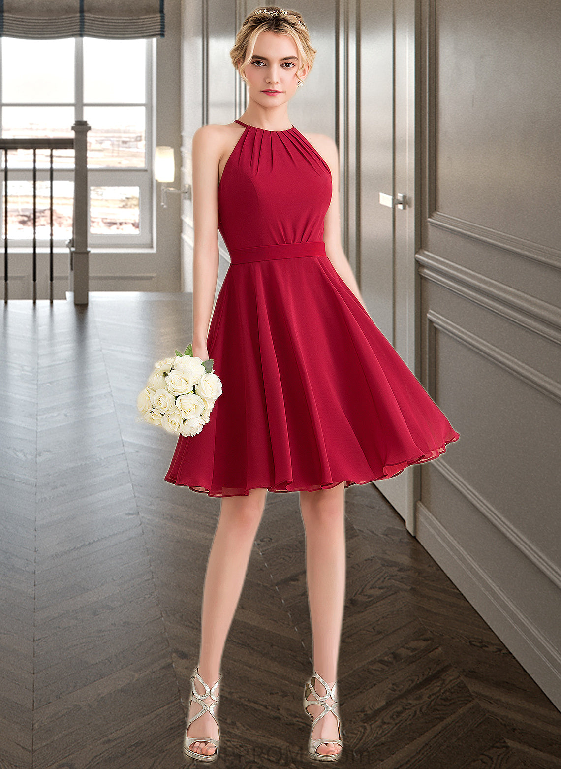 Danna A-Line Scoop Neck Knee-Length Chiffon Bridesmaid Dress With Ruffle Bow(s) PP6P0013189