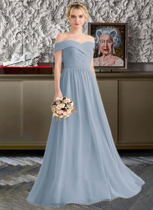 Myla A-Line Off-the-Shoulder Floor-Length Chiffon Bridesmaid Dress With Ruffle PP6P0013190