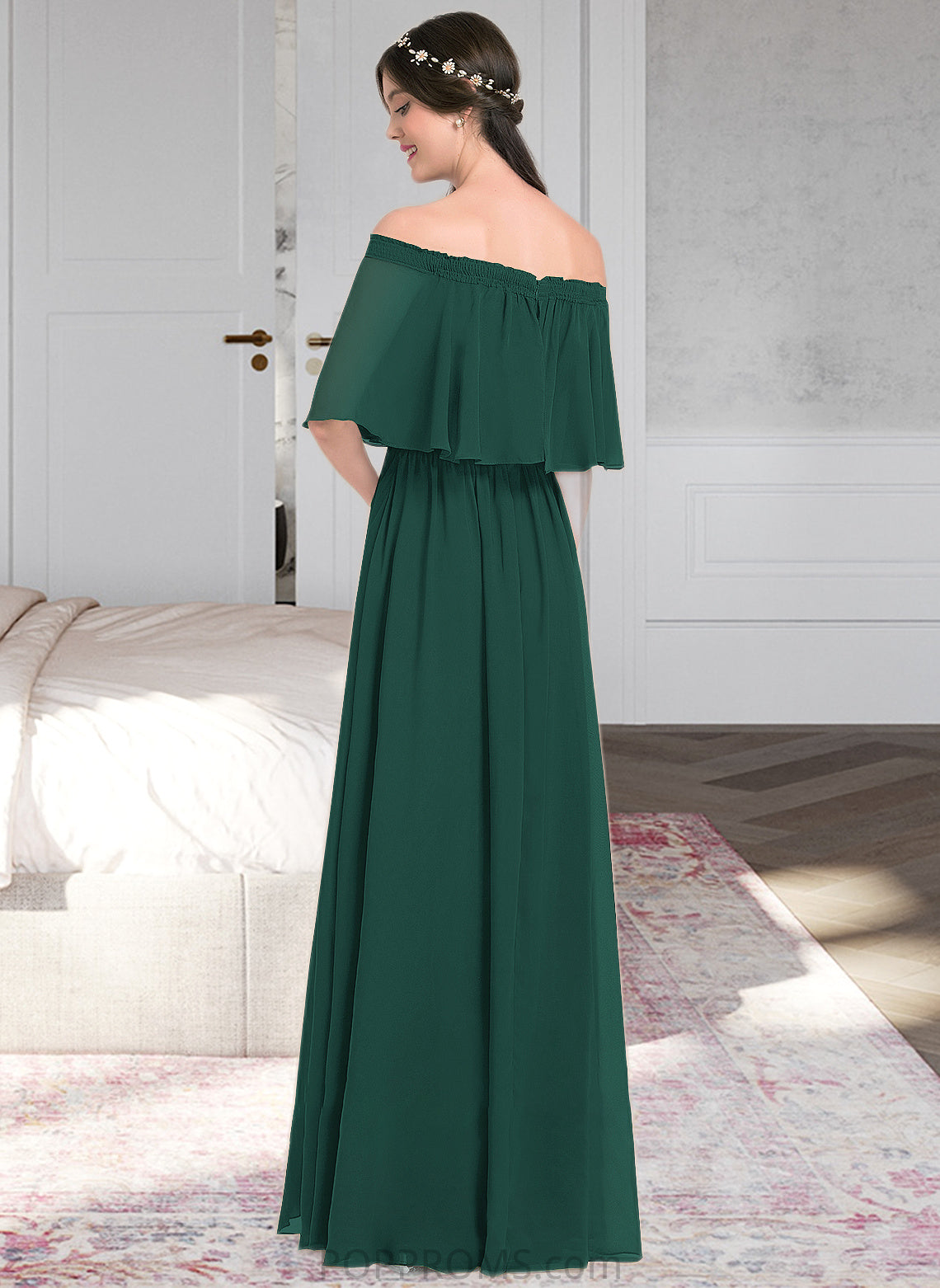 Alessandra A-Line Off-the-Shoulder Floor-Length Chiffon Bridesmaid Dress With Split Front PP6P0013192