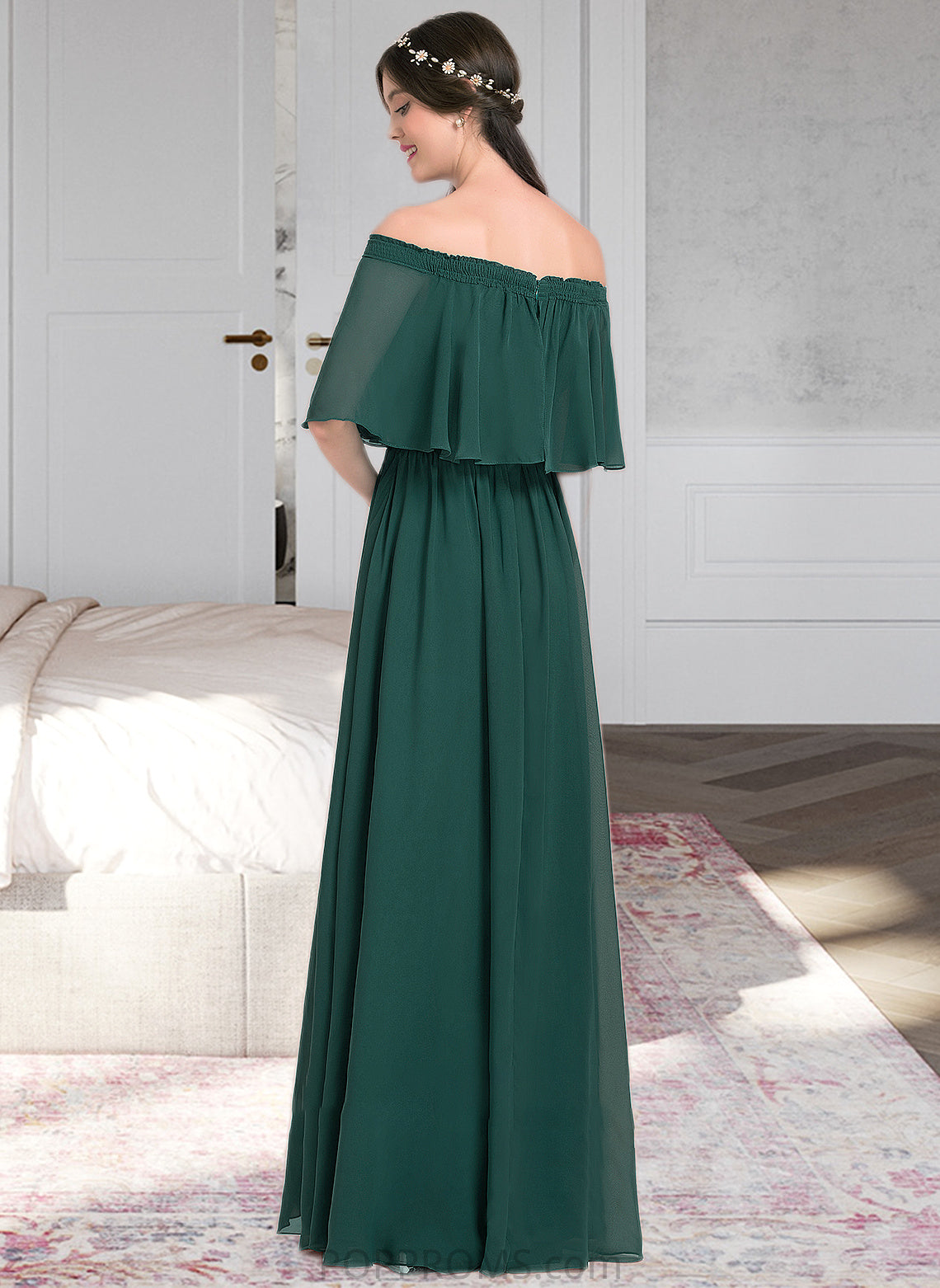 Alessandra A-Line Off-the-Shoulder Floor-Length Chiffon Bridesmaid Dress With Split Front PP6P0013192