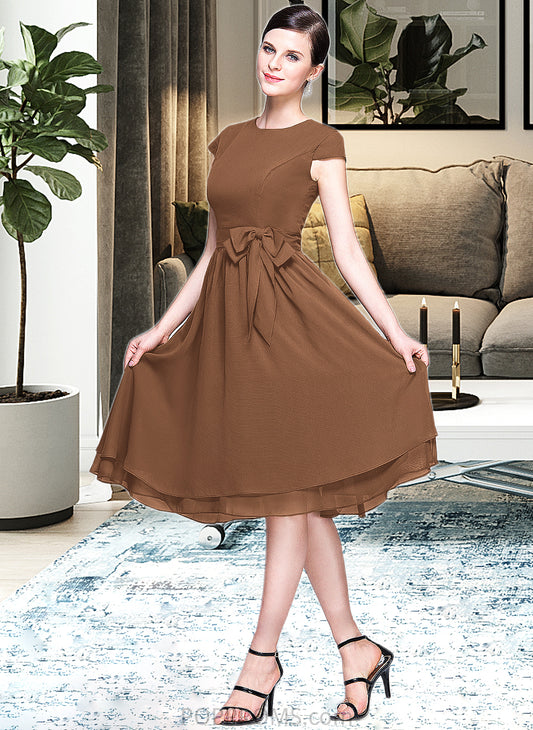 Tricia Chiffon Knee-length Bridesmaid Dress with Cap Sleeves And Sashes PP6P0013195