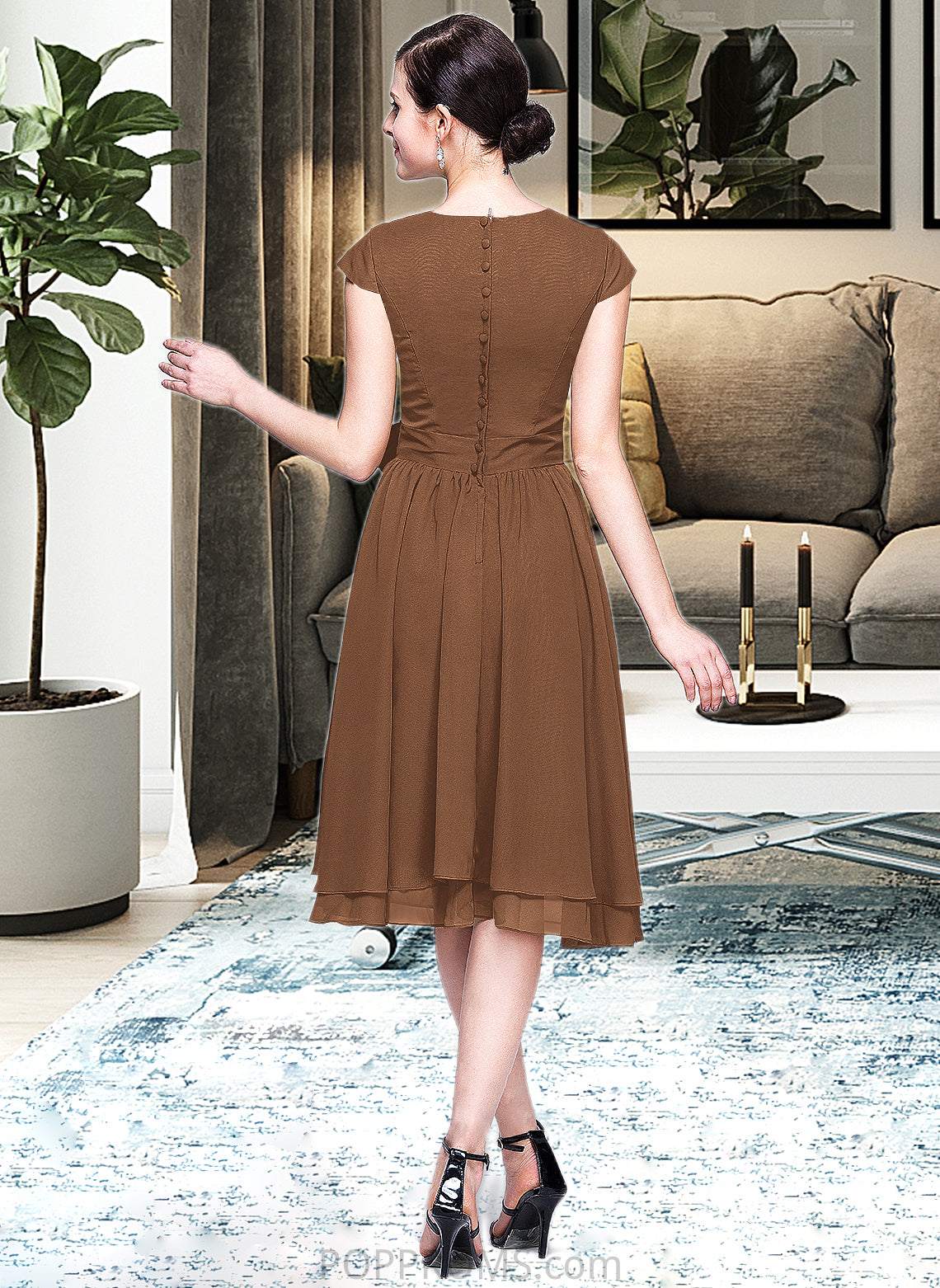 Tricia Chiffon Knee-length Bridesmaid Dress with Cap Sleeves And Sashes PP6P0013195