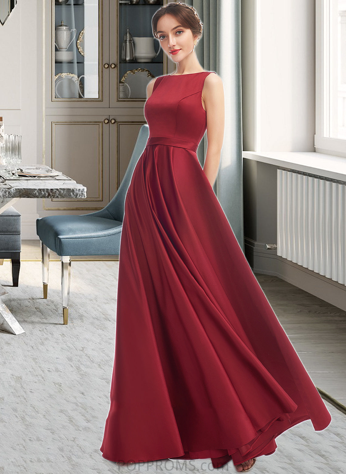 Nevaeh A-Line Scoop Neck Floor-Length Bridesmaid Dress PP6P0013198