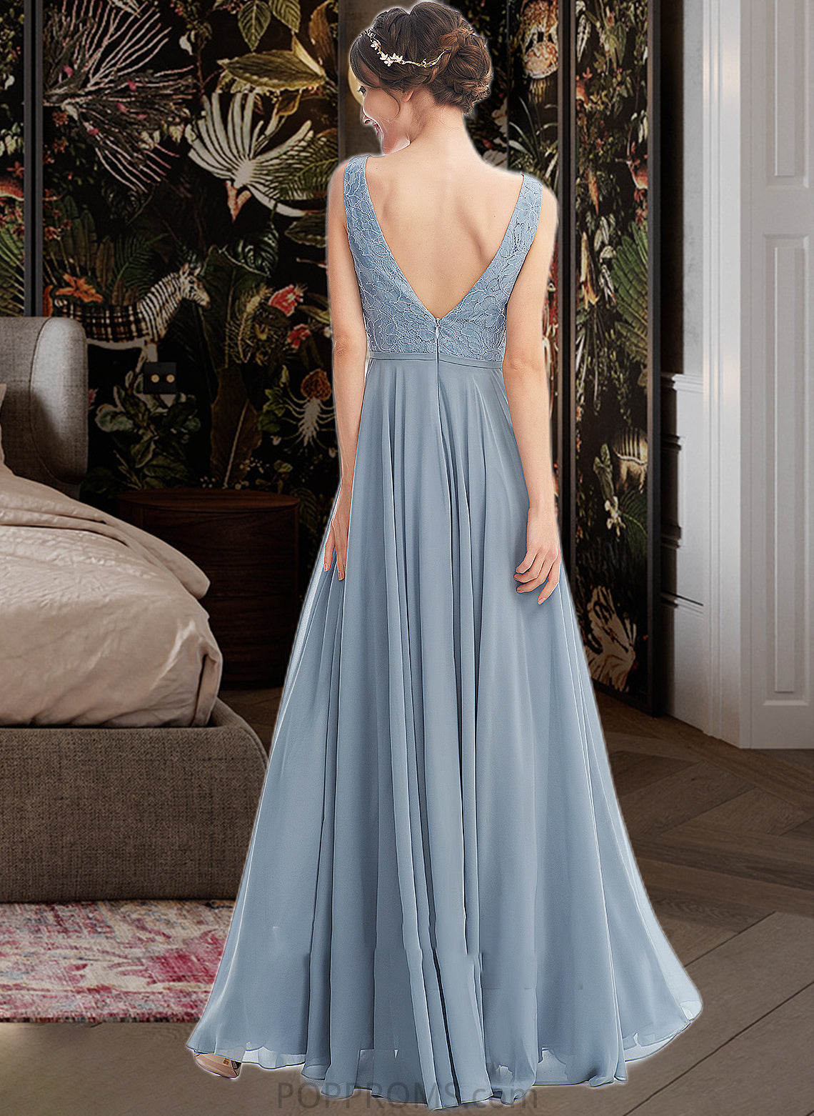 Ann A-Line V-neck Floor-Length Bridesmaid Dress PP6P0013199