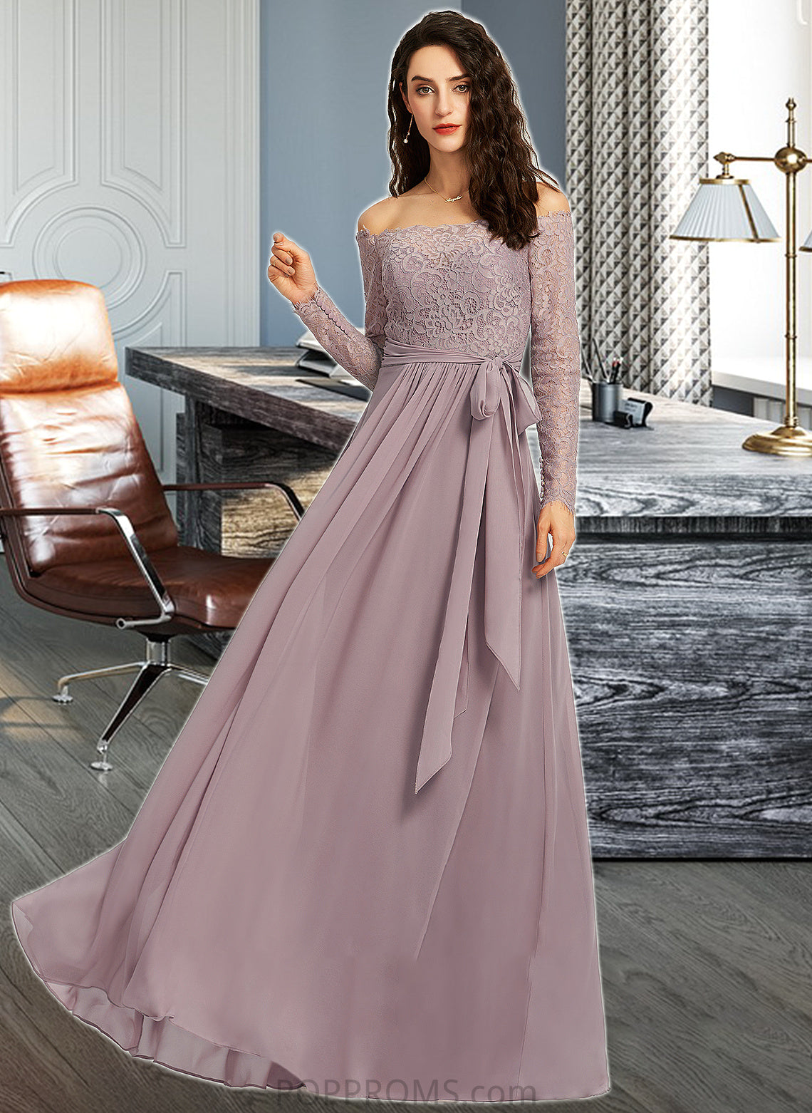 Sofia A-Line Off-the-Shoulder Floor-Length Bridesmaid Dress PP6P0013200