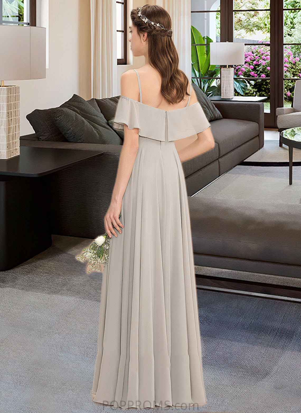 Karley A-Line Off-the-Shoulder Floor-Length Chiffon Bridesmaid Dress PP6P0013202