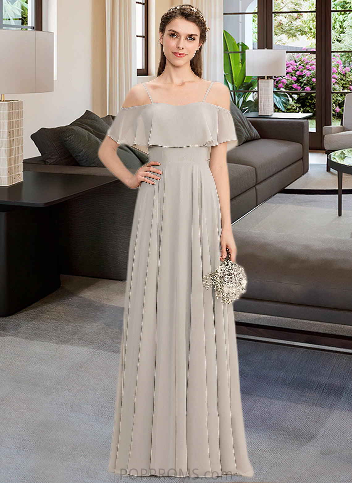 Karley A-Line Off-the-Shoulder Floor-Length Chiffon Bridesmaid Dress PP6P0013202