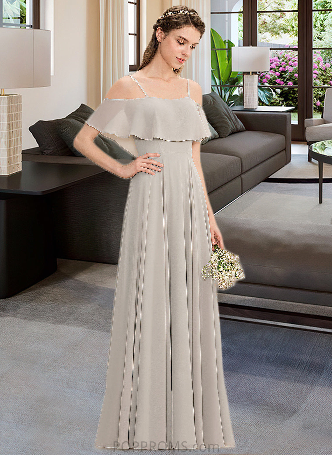 Karley A-Line Off-the-Shoulder Floor-Length Chiffon Bridesmaid Dress PP6P0013202